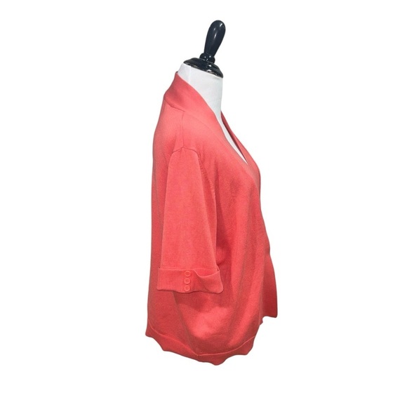 89th & Madison Women's Size 1X Open Front Knit Cardigan Fitted Coral Color - Picture 4 of 6